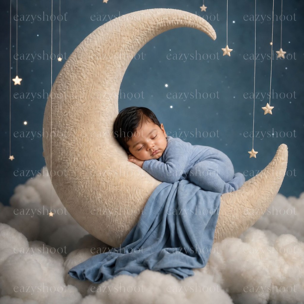 Newborn baby on a crescent moon